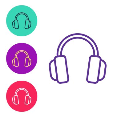 Satır Kulaklığı simgesi beyaz arkaplanda izole edildi. Kulaklıklar. Müzik, hizmet, iletişim ve operatör konsepti. Simgeleri renklendirin. Vektör
