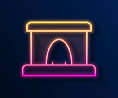 Parlayan neon hattı demiryolu ikonu siyah arka planda izole edildi. Demiryolu tüneli. Vektör