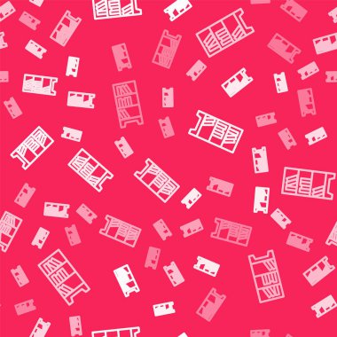 Beyaz çizgi Kütüphane kitaplığı simgesi kırmızı arkaplanda izole edilmiş kusursuz desen. Vektör