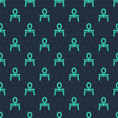 Yeşil çizgi giyinme masası simgesi mavi arkaplanda izole edilmiş kusursuz desen. Vektör