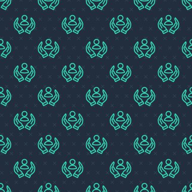 Yeşil Hat Hayat Sigortası ikonu mavi arka planda kusursuz desen izole etti. Güvenlik, güvenlik, koruma, konsept koruma. Vektör