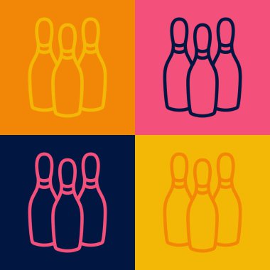 Pop Art Line Bowling pin simgesi renk arkaplanında izole edildi. Hokkabazlık kulüpleri, sirk şekerlemeleri. Vektör