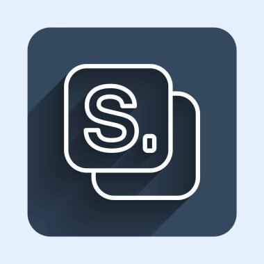 Beyaz çizgi Bingo simgesi uzun gölge arkaplanı ile izole edildi. Amerikan tombala oyunu için piyango biletleri. Mavi kare düğme. Vektör