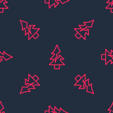 Kırmızı çizgi ağaç simgesi siyah arkaplanda izole edilmiş. Orman sembolü. Vektör