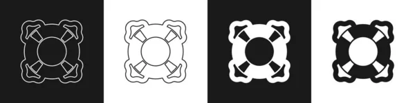 Zestaw Ikony Lifebuoy Izolowany Czarno Białym Tle Symbol Pasa Ratunkowego — Wektor stockowy