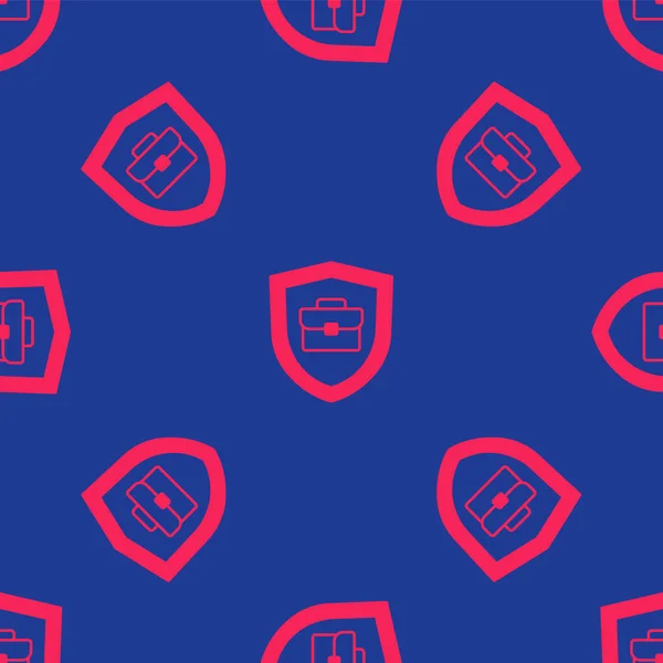 シールドアイコンとレッドブリーフケースは青の背景にシームレスなパターンを隔離 保険の概念 セキュリティ 安全性 保護の概念 ベクトル — ストックベクタ