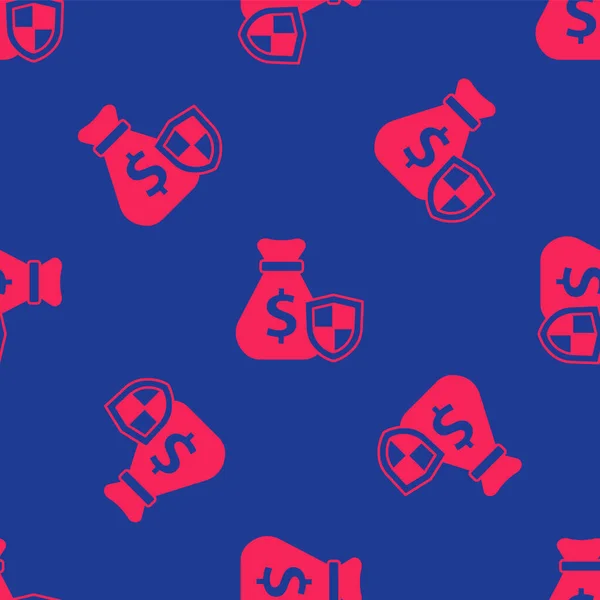 Rote Geldtasche Mit Schildsymbol Isoliert Nahtlose Muster Auf Blauem Hintergrund — Stockvektor