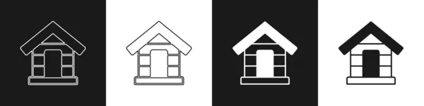 黒と白の背景に隔離された犬の家のアイコンを設定します 犬の犬小屋 ベクトル — ストックベクタ