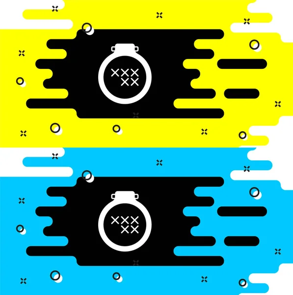 Λευκό Στρογγυλό Ρυθμιζόμενο Εικονίδιο Κέντημα Στεφάνη Απομονώνονται Μαύρο Φόντο Νήμα — Διανυσματικό Αρχείο