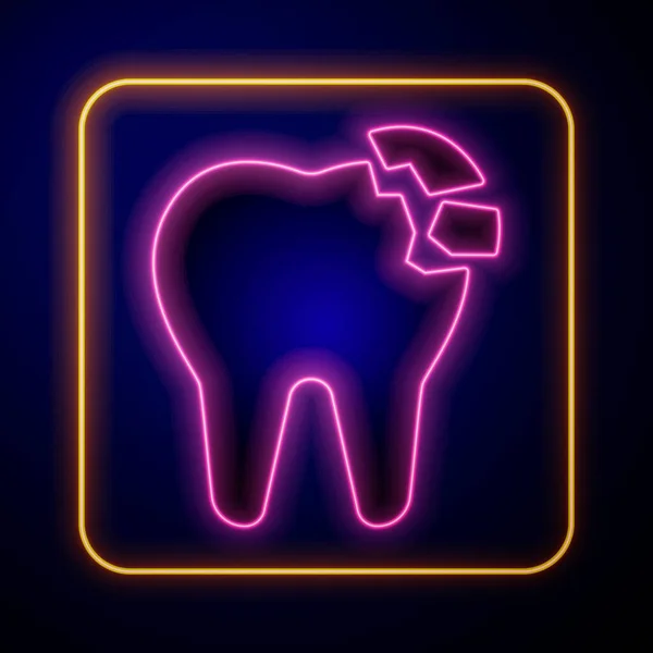 Glowing Neon Broken Tooth Icon Isolated Black Background Dental Problem — Stock Vector