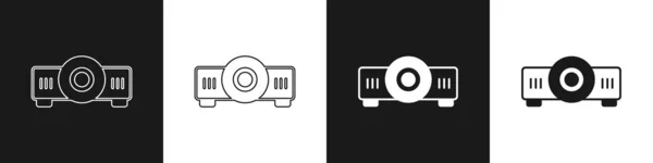 Set Presentation Movie Film Media Projector Icon Isolated Black White — Stock Vector