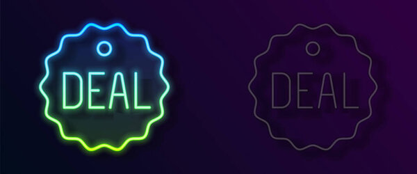 Светящаяся неоновая линия Значок сделки изолирован на черном фоне. Вектор