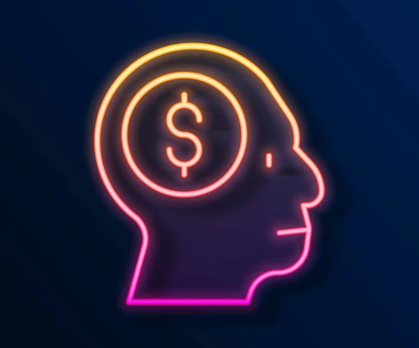 Świecąca Neonowa Linia Biznesmen Planujący Ikonę Umysłu Czarnym Tle Głowa — Wektor stockowy
