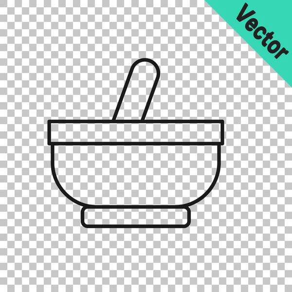 Black Line Mortar Pestle Icon Isolated Transparent Background Vector — Stock Vector