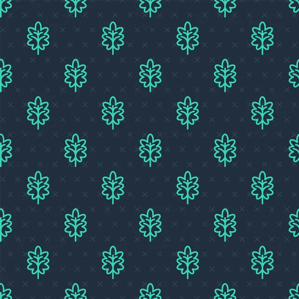 Groene Lijn Leaf Icon Geïsoleerd Naadloos Patroon Blauwe Achtergrond Bladeren — Stockvector