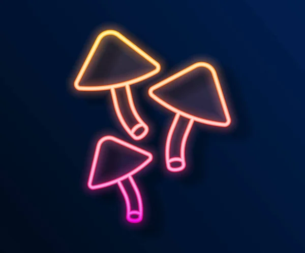 Leuchtende Neon Linie Pilz Symbol Isoliert Auf Schwarzem Hintergrund Vektor — Stockvektor