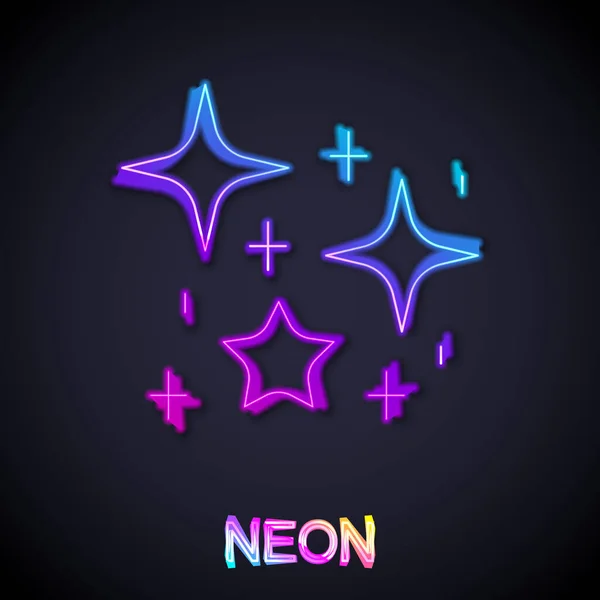 Zářící Neonová Čára Jiskřivé Hvězdy Magickými Třpytivými Částicemi Ikony Izolované — Stockový vektor