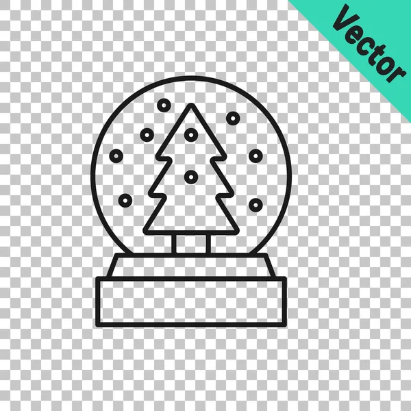 Black Line Christmas Snow Globe Fallen Snow Christmas Tree Icon — Stock Vector