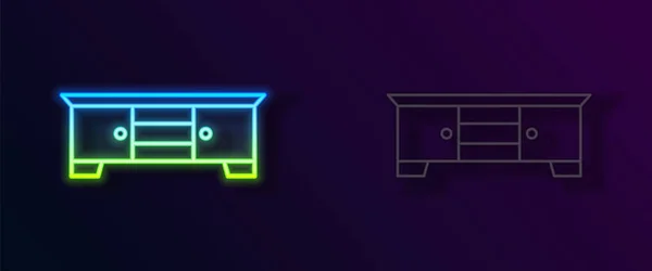 Brillante Línea Neón Mesa Televisión Icono Pie Aislado Sobre Fondo — Vector de stock