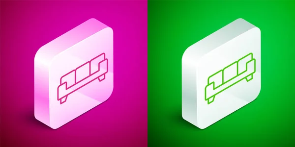 Icono Sofá Línea Isométrica Aislado Sobre Fondo Rosa Verde Botón — Archivo Imágenes Vectoriales