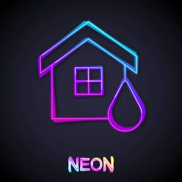 Glödande Neon Line Hus Översvämning Ikon Isolerad Svart Bakgrund Översvämningar — Stock vektor