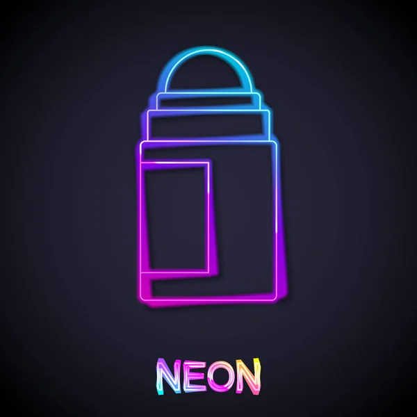 Glödande Neon Linje Antiperspirant Deodorant Roll Ikon Isolerad Svart Bakgrund — Stock vektor