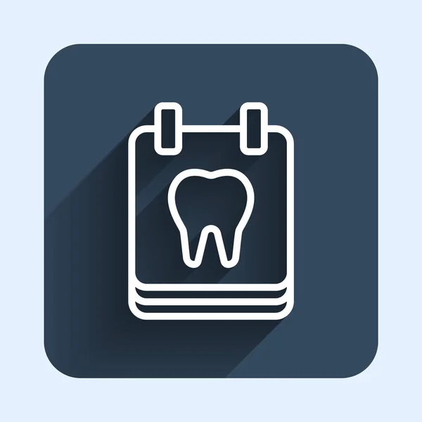 Linha Branca Calendário Com Ícone Dente Isolado Com Fundo Sombra — Vetor de Stock