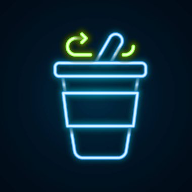 Siyah arka planda izole edilmiş parlak neon hattı kahve fincanı. Renkli taslak konsepti. Vektör