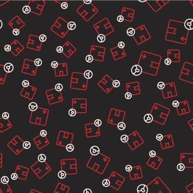 Çizgi karton kutu simgesi siyah arkaplanda izole edilmiş kusursuz desen. Kutu, paket, paket işareti. Teslimat ve ambalaj. Vektör