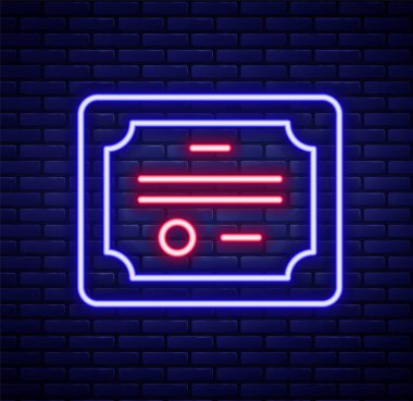 Parlayan neon hattı sertifika şablon ikonu tuğla duvar arka planında izole edildi. Başarı, ödül, diploma, burs, diploma kavramları. Renkli taslak konsepti. Vektör