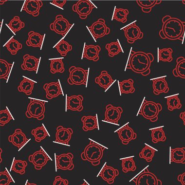 Hat Alarm saat simgesi siyah arkaplanda izole edilmiş kusursuz desen. Uyan, kalk konsepti. Zaman işareti. Vektör