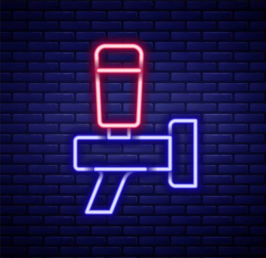 Parlayan neon hattı bira ikonu tuğla duvar arkasında izole edildi. Renkli taslak konsepti. Vektör