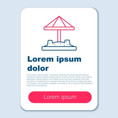 Gri arka planda kum ve şemsiye simgesi olan çocuklar için Hat Sandbox. Renkli taslak konsepti. Vektör