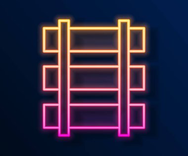 Parlayan neon hattı Demiryolu, demiryolu ikonu siyah arka planda izole edildi. Vektör