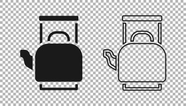 Şeffaf arkaplanda ikonu olan siyah çaydanlık. Çaydanlık ikonu. Vektör