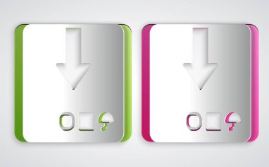 Kağıt kesiği karton kutu simgesi gri arkaplanda izole edilmiş. Kutu, paket, paket işareti. Teslimat ve ambalaj. Kağıt sanatı tarzı. Vektör