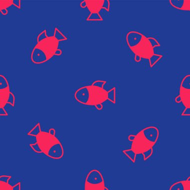 Kırmızı Balık simgesi mavi arkaplandaki kusursuz deseni izole etti. Vektör