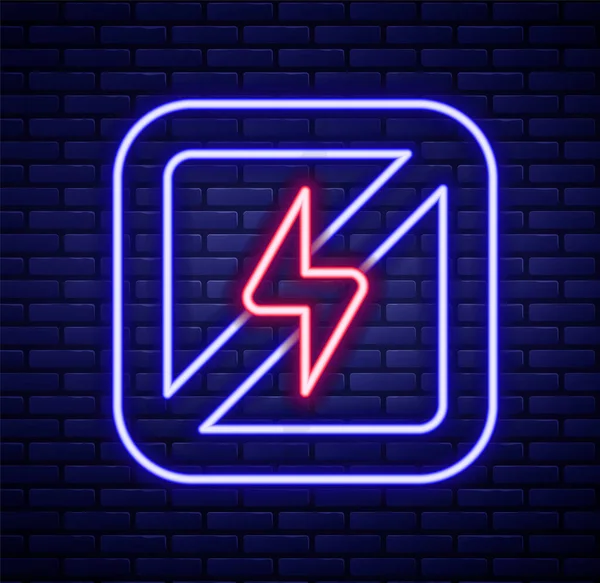 Leuchtende Neon Linie Kein Blitz Symbol Isoliert Auf Backsteinwand Hintergrund — Stockvektor