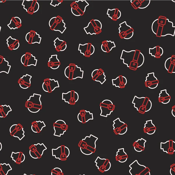 Çizgi Sanal gerçeklik gözlüğü simgesi siyah arkaplanda izole edilmiş kusursuz desen. Stereoskopik 3D VR maskesi. Optik baş monte edildi. Vektör