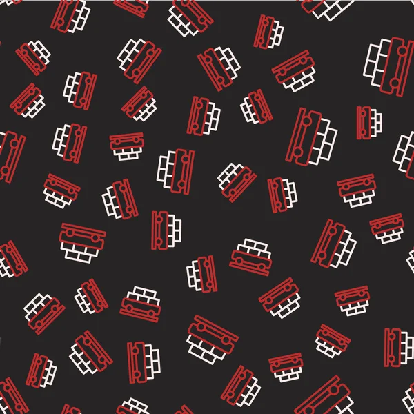 Çizgi Kargo vagonu ikonu siyah arka planda izole edilmiş kusursuz desen. Tam yük vagonu. Demiryolu taşımacılığı. Vektör