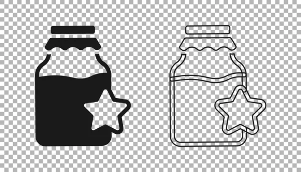 Şeffaf arkaplanda siyah bal kavanozu var. Yiyecek bankası. Tatlı doğal gıda sembolü. Vektör