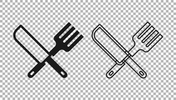 Black Crossed Knife Fork Icon Isolated Transparent Background Cutlery Symbol — Stock Vector