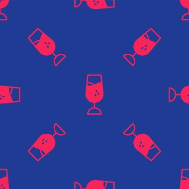 Kırmızı şarap ikonu mavi arka planda izole edilmiş kusursuz desen. Şarap kadehi işareti. Vektör