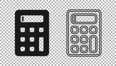 Siyah Hesap Makinesi simgesi şeffaf arkaplanda izole edildi. Muhasebe sembolü. İş hesaplamaları matematik eğitimi ve finans. Vektör