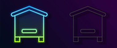 Siyah arka planda izole edilmiş arılar için parlayan neon hattı Kovan. Arı kovanı sembolü. Apiary ve arı yetiştiriciliği. Tatlı doğal yemek. Vektör