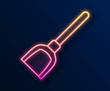 Parlayan neon hattı faraş simgesi siyah arkaplanda izole edildi. Temizlik işleri. Vektör