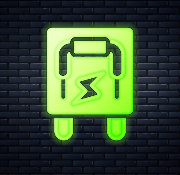 Leuchtende Neon Elektrische Panel Symbol Isoliert Auf Backsteinwand Hintergrund Schalthebel — Stockvektor