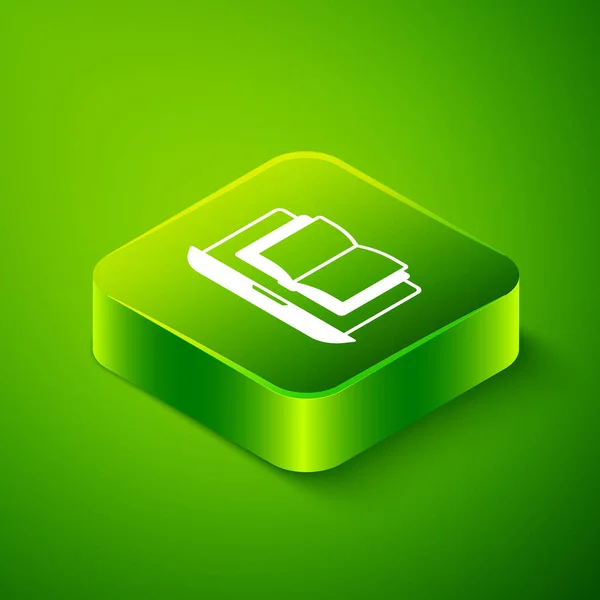 緑の背景に隔離されたアイソメトリックオンラインクラスのアイコン オンライン教育の概念 緑の四角形のボタン ベクトル — ストックベクタ