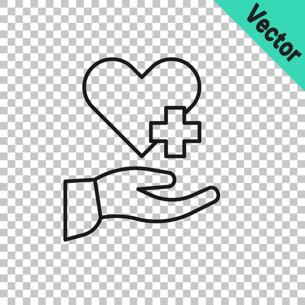 Black Line Heart Cross Icon Isolated Transparent Background First Aid — Stock Vector