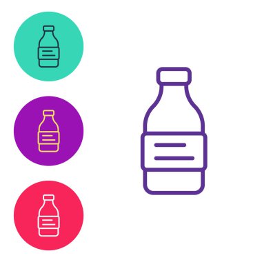 Beyaz arkaplanda izole edilmiş bir şişe su ikonu hattı oluştur. Soda su içme tabelası. Simgeleri renklendirin. Vektör